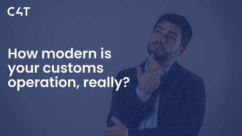 This is an image of a man thinking about how modern his customs operation really is and goes with some text about our online quiz